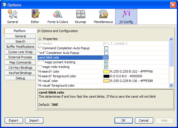 NetBeans jVi Options Panel